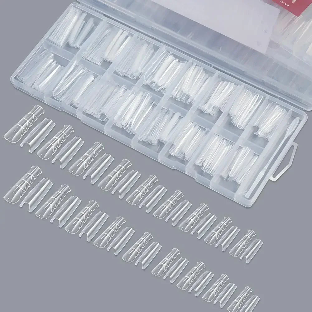 256Pcs/Box Sandwich Nail Dual Form Nail Tips Quickly Building Gel Form Nail System Full Cover Tips Nail Extension Form Kit Peaceful Pleasures Health and Wellness