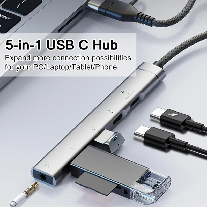 USB+Type-C To 3.5mm Audio Adapter OTG USB hub to Laptop Universal Computer Docking Station Splitter, for pc multiport Adapter Peaceful Pleasures Health and Wellness