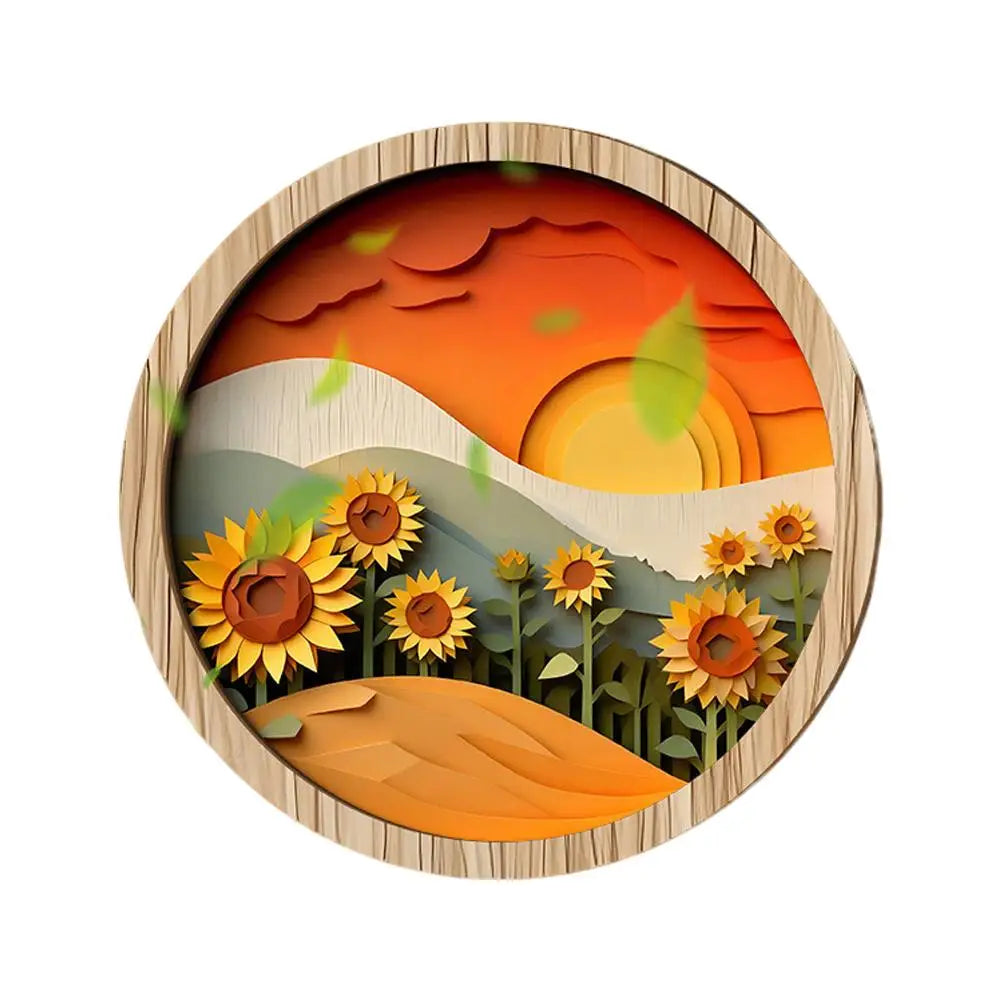 ordic Style 3D Wooden Circular Wall Art Natural Scenery Undersea Series Home Wall Decor Interior Design Wall Art Decor Peaceful Pleasures Health and Wellness A