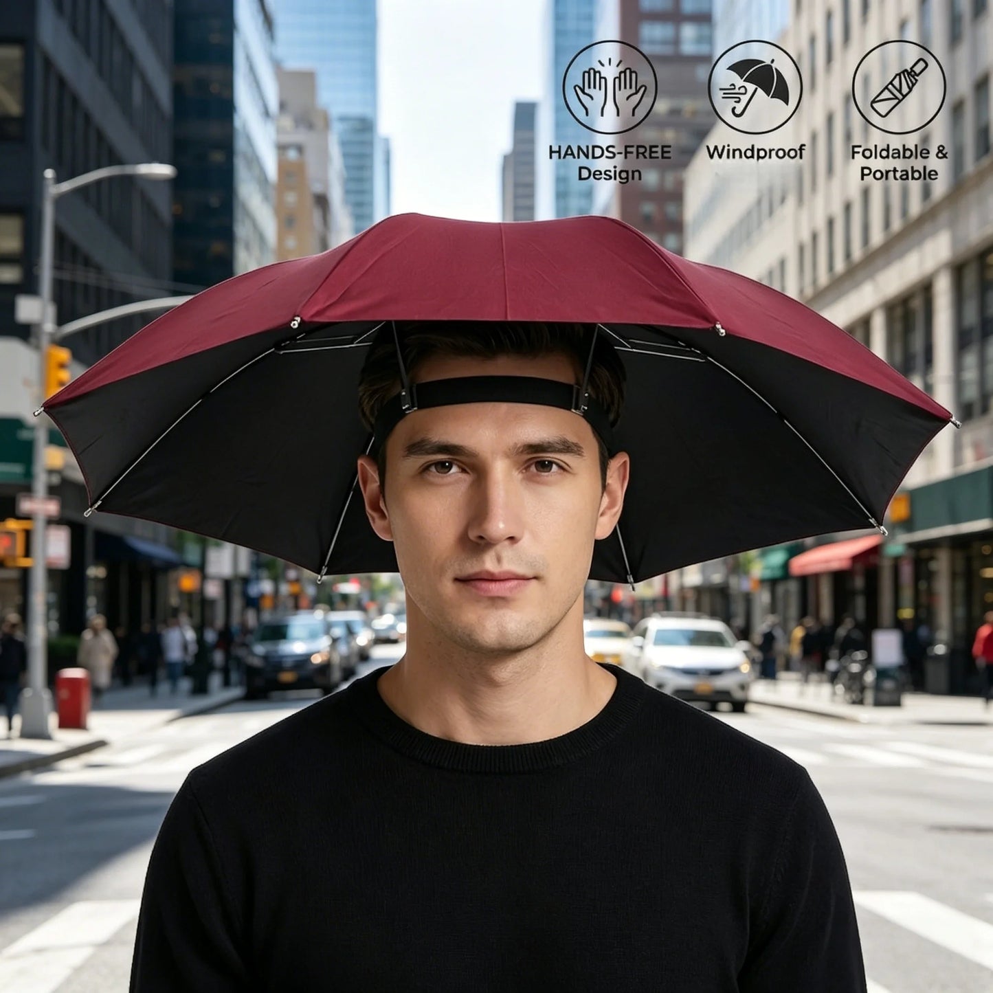 Foldable Hands-Free Umbrella Hat for Fishing, Hiking & Camping