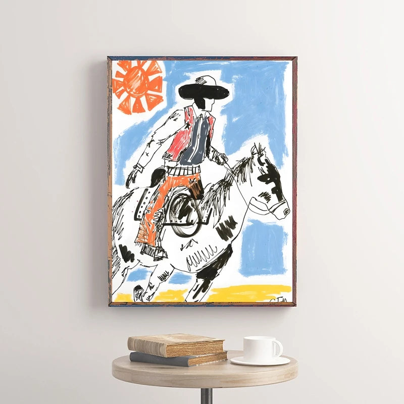 Western Cowboy Canvas Wall Art | Vintage Retro Poster Print