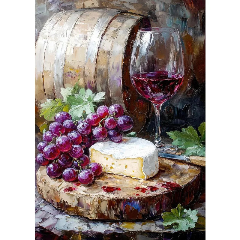 Watercolor Wine Cheese Olive Oil Kitchen Food Painting Rustic Artwork Aesthetic Canvas Poster Wall Pictures Home Farmhouse Decor Peaceful Pleasures Health and Wellness 2 50x70cm Unframed