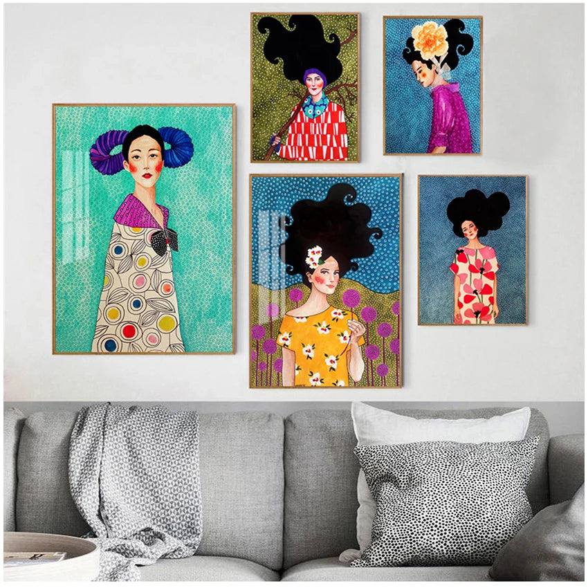 Nordic Characters Colorful Canvas Wall Art Print | Unframed Poster
