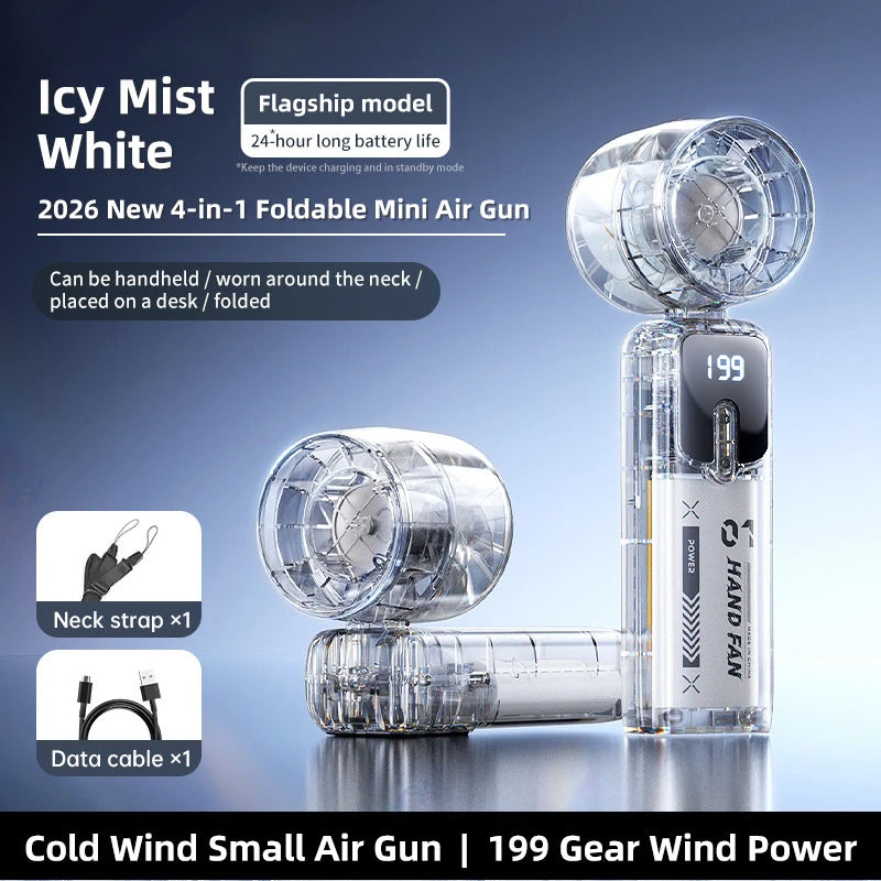 Transparent Mini Portable Fan Quiet Turbo 90° Foldable Cooling Outdoor Handheld Lightweight Fan For Home Travel Outdoor Peaceful Pleasures Health and Wellness White Ice Cold
