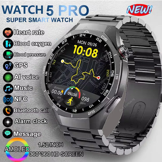 MA27 New Watch 5 Pro Smart Watch 1.53 Inch AMOLED Display Screen GPS Sports Tracker Smartwatch Men Women IP68 Waterproof Watches Peaceful Pleasures Health and Wellness