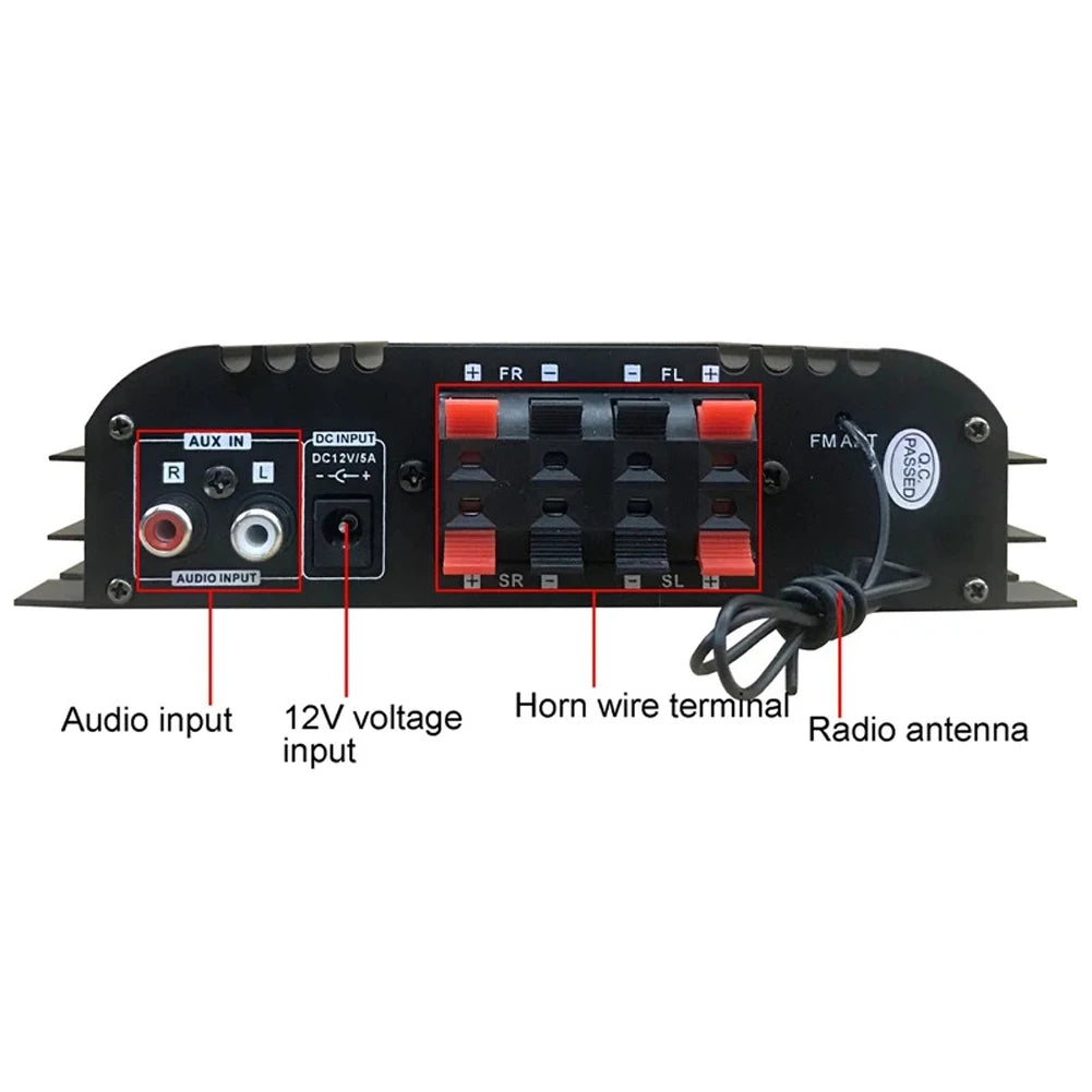 1600W Peak Power Home Car Power Amplifier FM Radio USB Bluetooth-Compatible 4 Channel Bluetooth-Compatible Sound Remote Control Peaceful Pleasures Health and Wellness