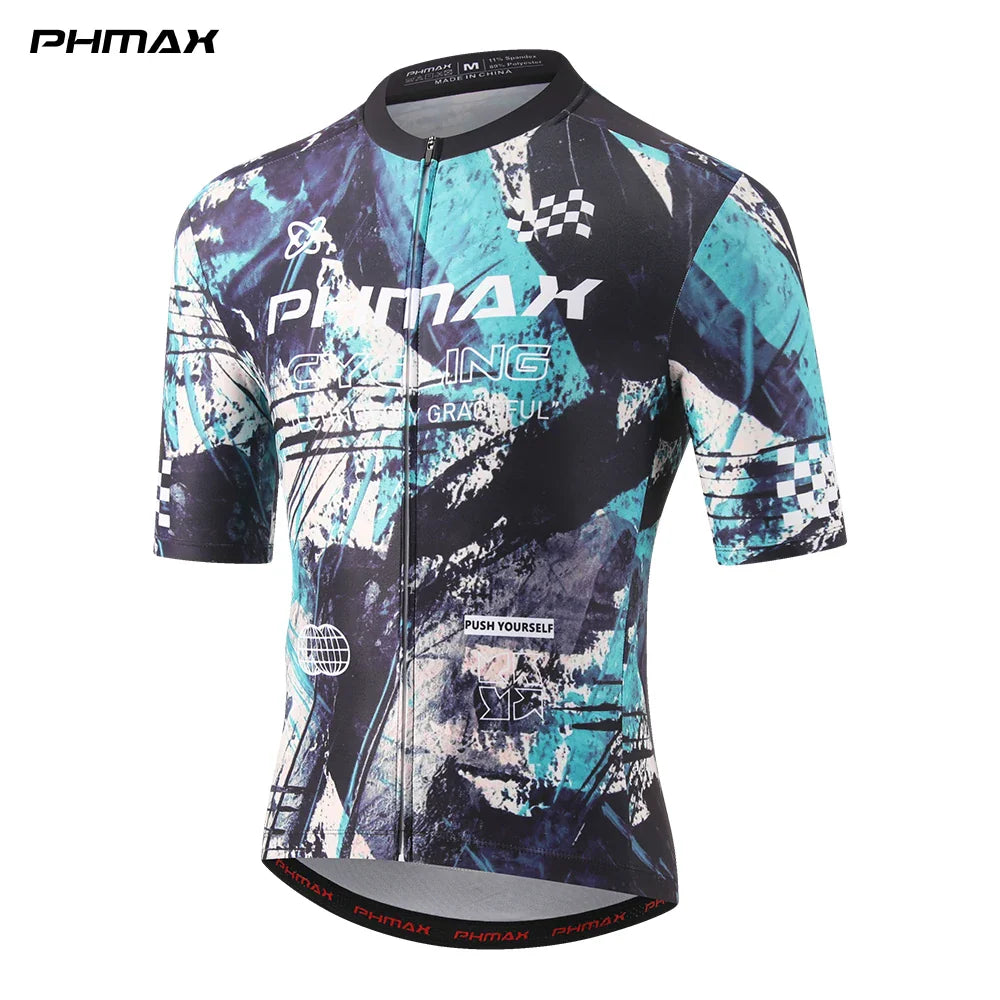 PHMAX Men's Short Sleeve Cycling Jersey – Full-Zip, 3 Pockets