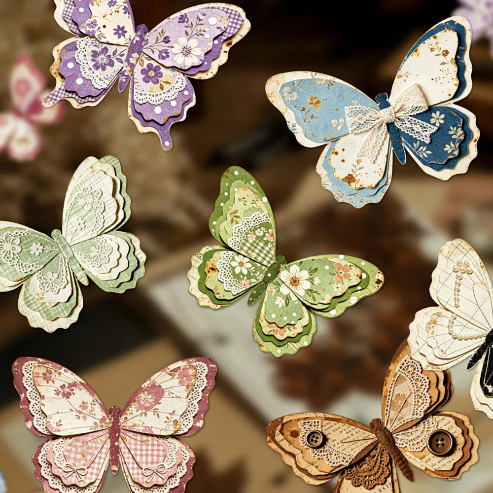 Retro Story Hard Card Adhesive Sticker Butterfly Fabric Series 15