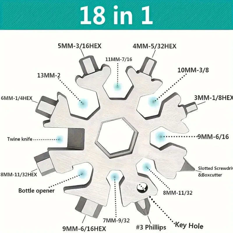 18 in 1 snowflake multitool portable stainless steel Peaceful Pleasures Health and Wellness