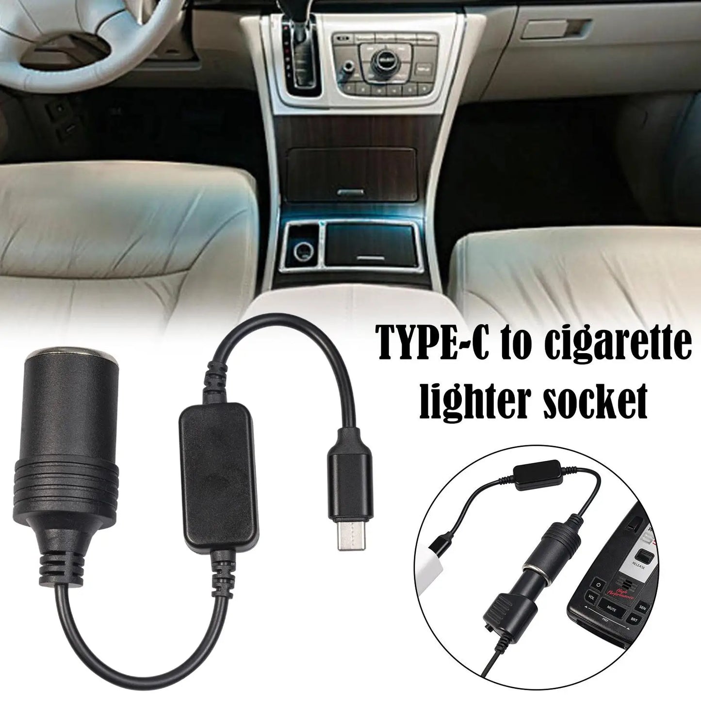 Type C Male To 12V Car Cigarette Lighter Socket Female Converter Cable12V USB-C Port Power Converter Peaceful Pleasures Health and Wellness