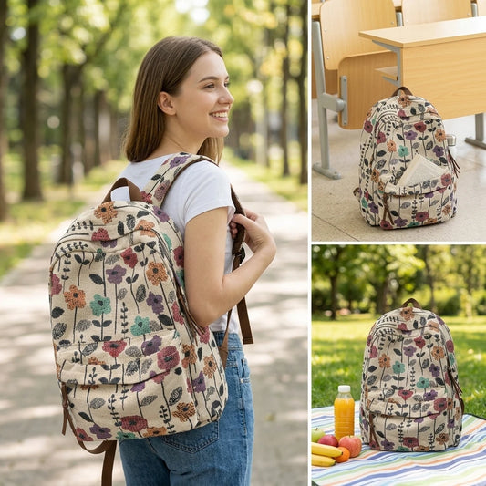 Floral Print Backpack For Women Lightweight Casual Daypack With Multi Compartments And Waterproof Fabric Peaceful Pleasures Health and Wellness