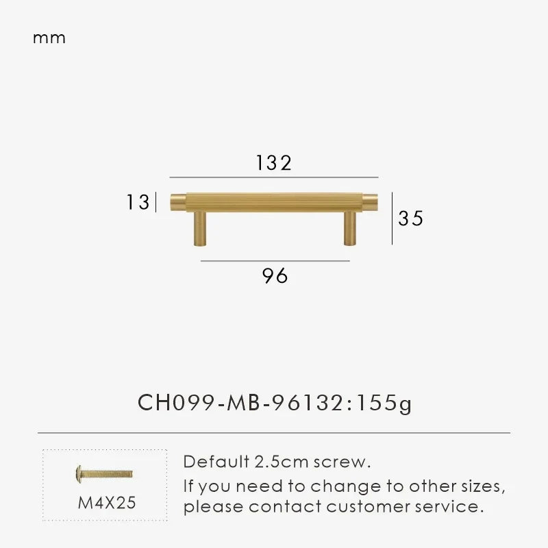 Solid Brass Linear T-Bar Cabinet Handle & Drawer Pull | Multi-Size