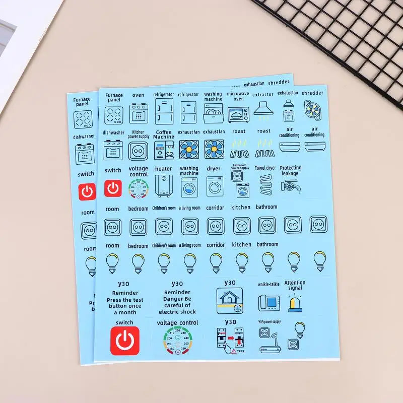 High Quality 2/5Sheets Self-adhesive Waterproof English Version Electric Box Electric Circuit Breaker Panel Label Decorative Peaceful Pleasures Health and Wellness blue 2sheets