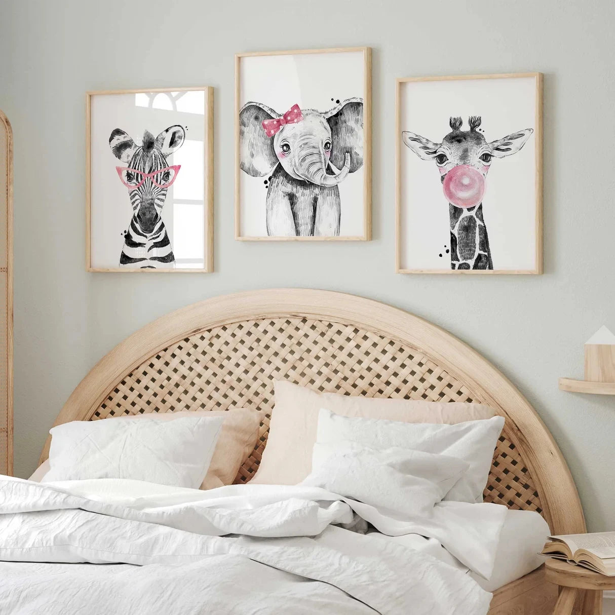 3-Piece Girls Safari Canvas Wall Art | Kids Room Decor Prints