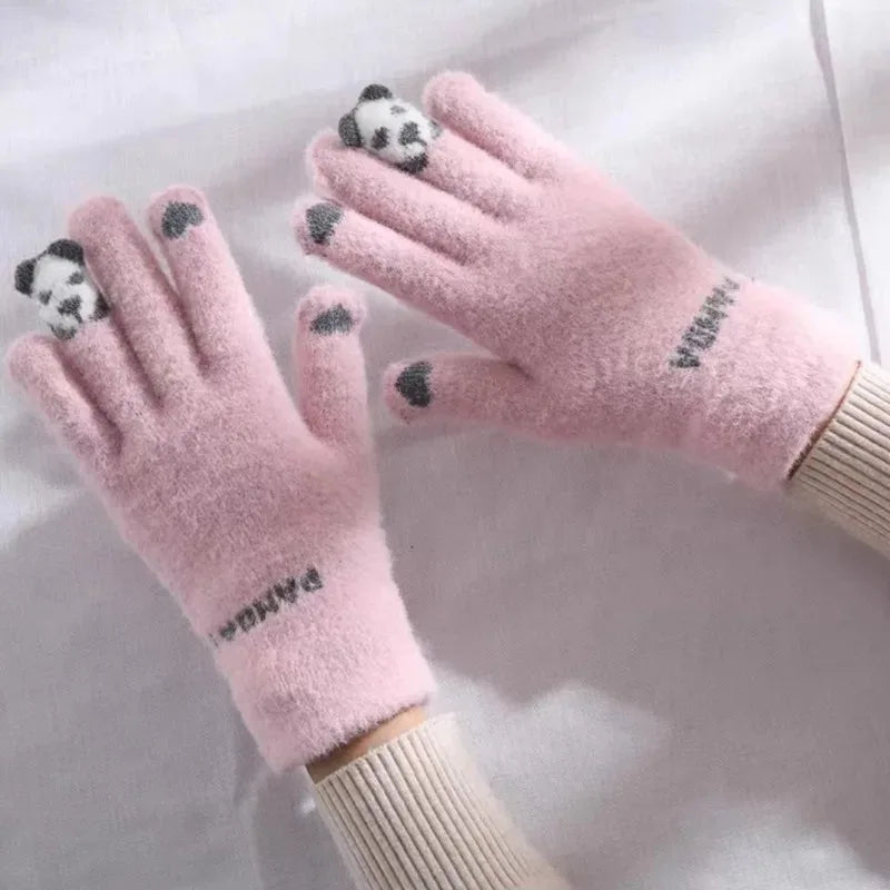 Panda Fingerless Gloves | Touchscreen Knit Winter Cycling Gift
