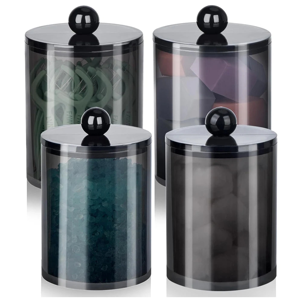 Q-tip Holder Storage Canister with Lid – 2-Pack Clear Apothecary Jar Organizer for Cotton Balls, Swabs & Floss