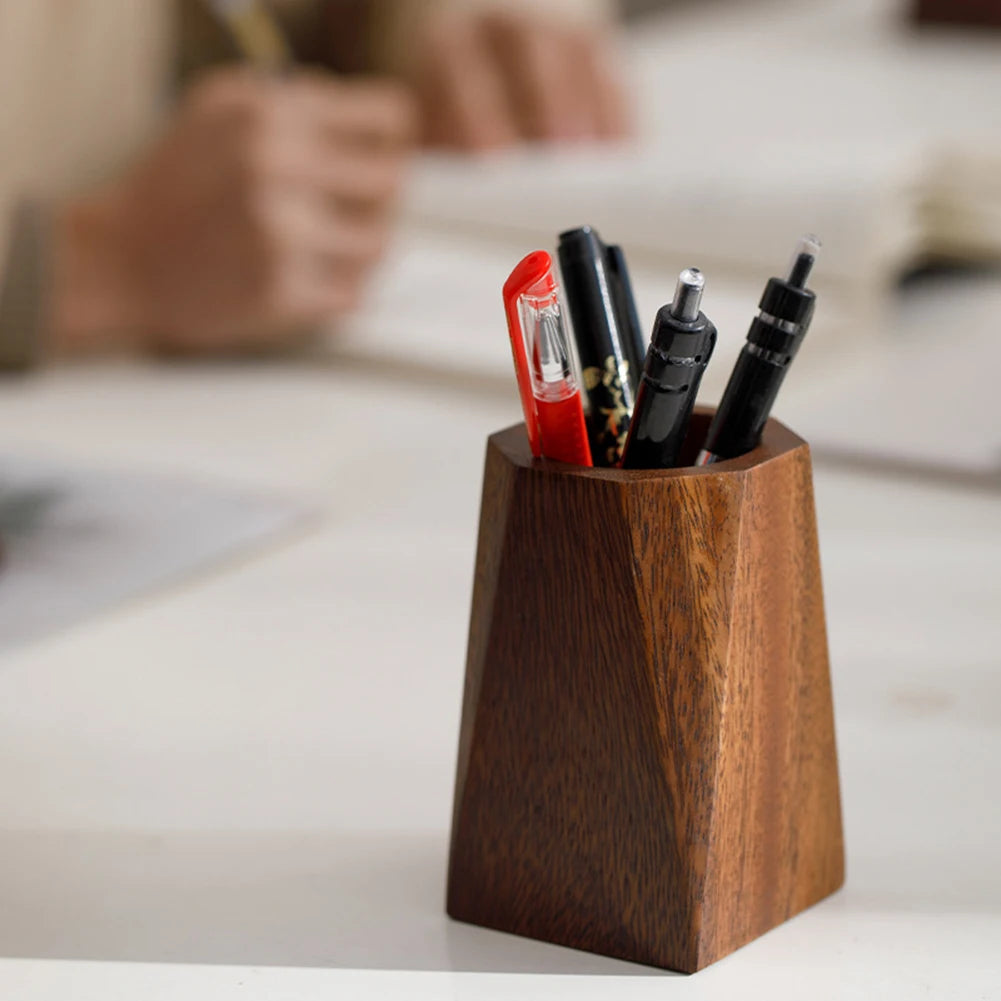 Walnut Wood Pen Pot Holder Desktop Organiser Basket Office Desk Accessory Vintage Pen Pencil Storage Cup For Office Desk School Peaceful Pleasures Health and Wellness
