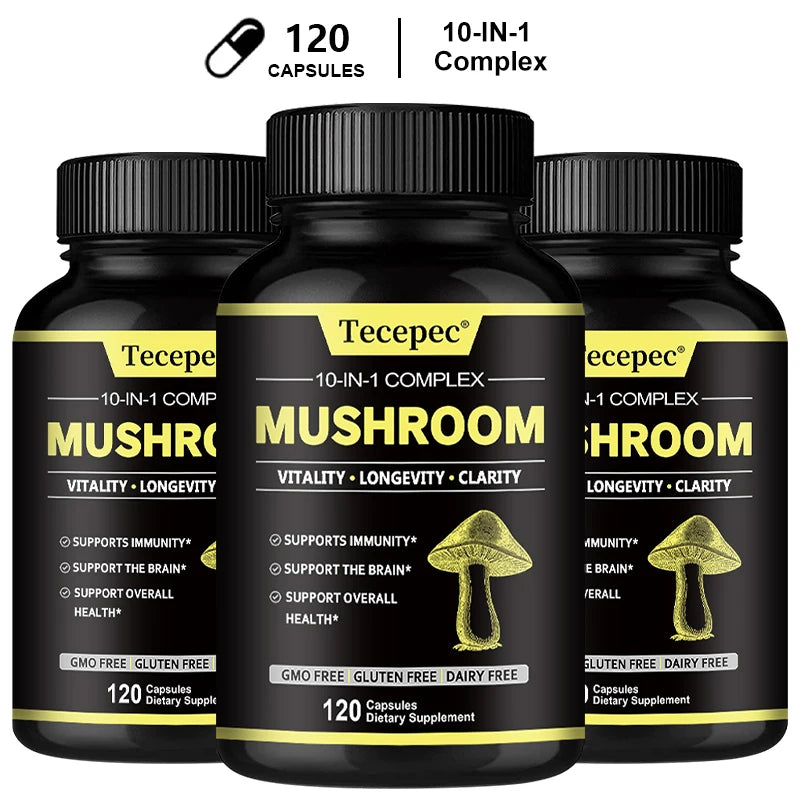 Mushroom Complex with Lion's Mane and Reishi, Brain Supplement That Helps Boost Memory and Focus, Fights Stress & Daily Wellness Peaceful Pleasures Health and Wellness 120 count -3 bottle