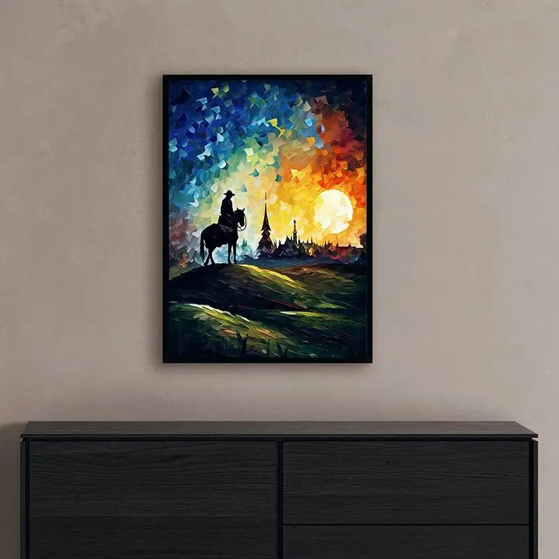 Impressionist Cowboy & Horse Canvas Wall Art | Wild West Print