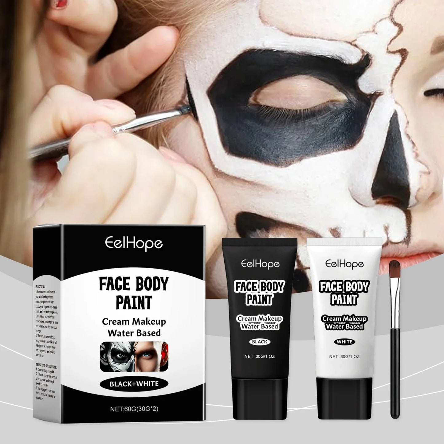 Halloween Face & Body Paint White & Black Special FX Cosplay Kit