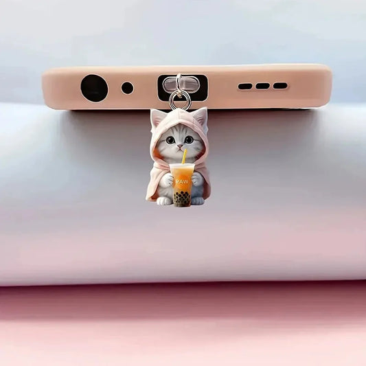 Cute Cat Dust Plug Charm for iPhone & USB-C | Phone Pendant Phone Dust Plug Peaceful Pleasures Health and Wellness Pink for type c