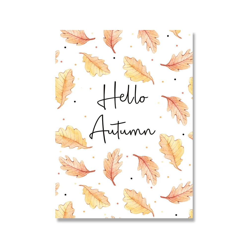 Hello Fall Autumn Pumpkin Canvas Wall Art | Unframed Print