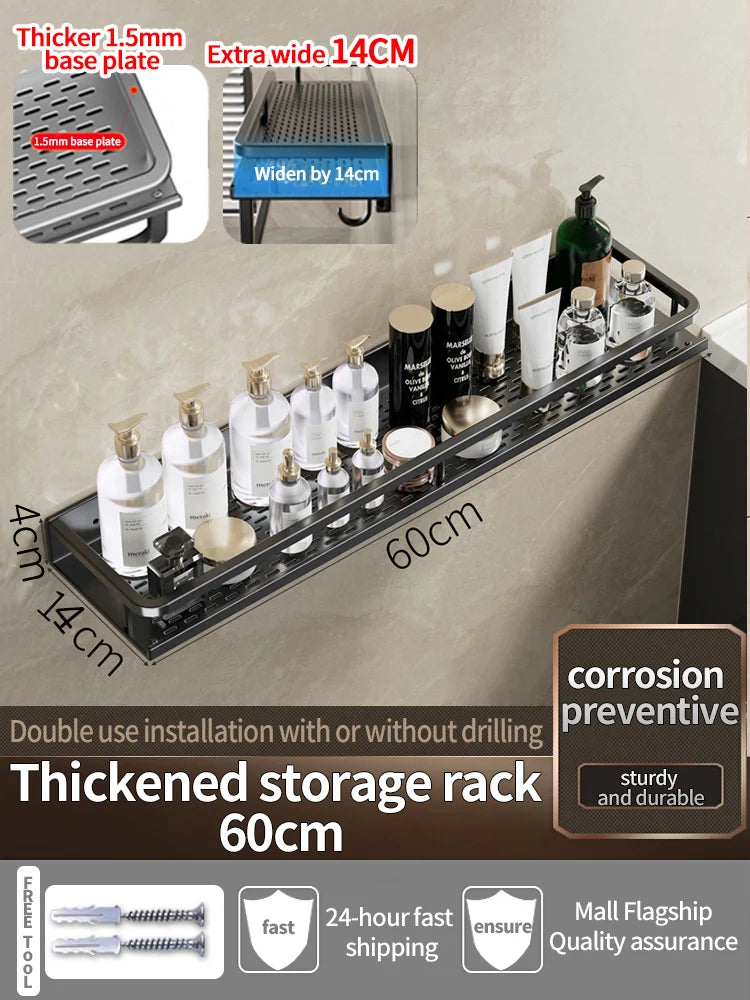 Wall-Mounted Bathroom Shelf & Towel Rack | Metal Storage Organizer