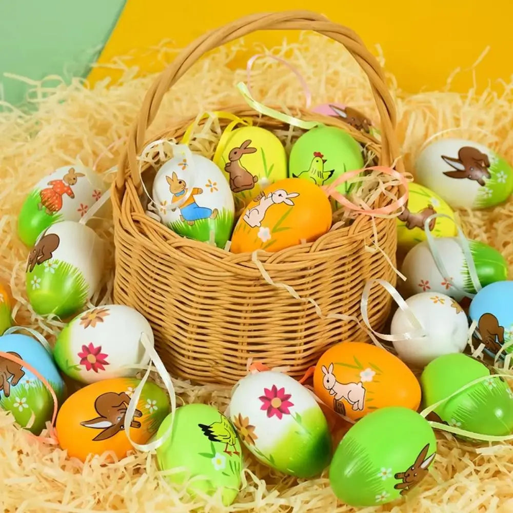 12-Piece Hand Painted Cartoon Easter Egg Hanging Ornaments