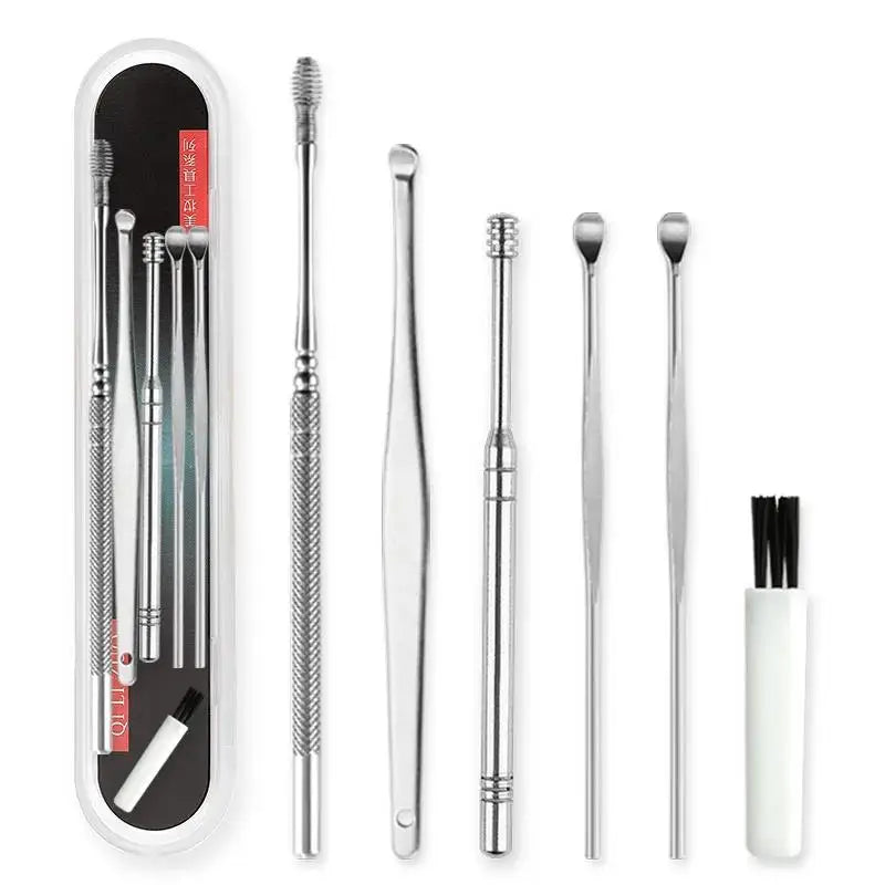 Ear Wax Removal Kit – 5/6pcs Stainless Steel Curette Set Ear Cleaning Kit Peaceful Pleasures Health and Wellness 6 pieces for one set
