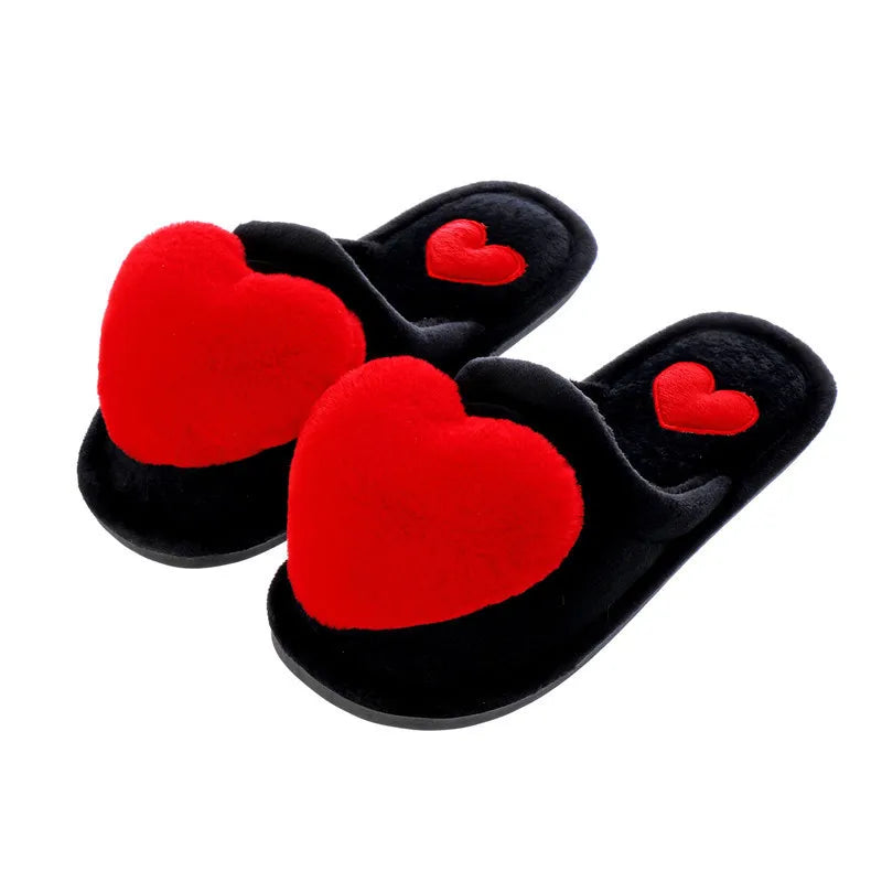 Women's Plush Heart Slippers – Warm Non-Slip Indoor House Shoes