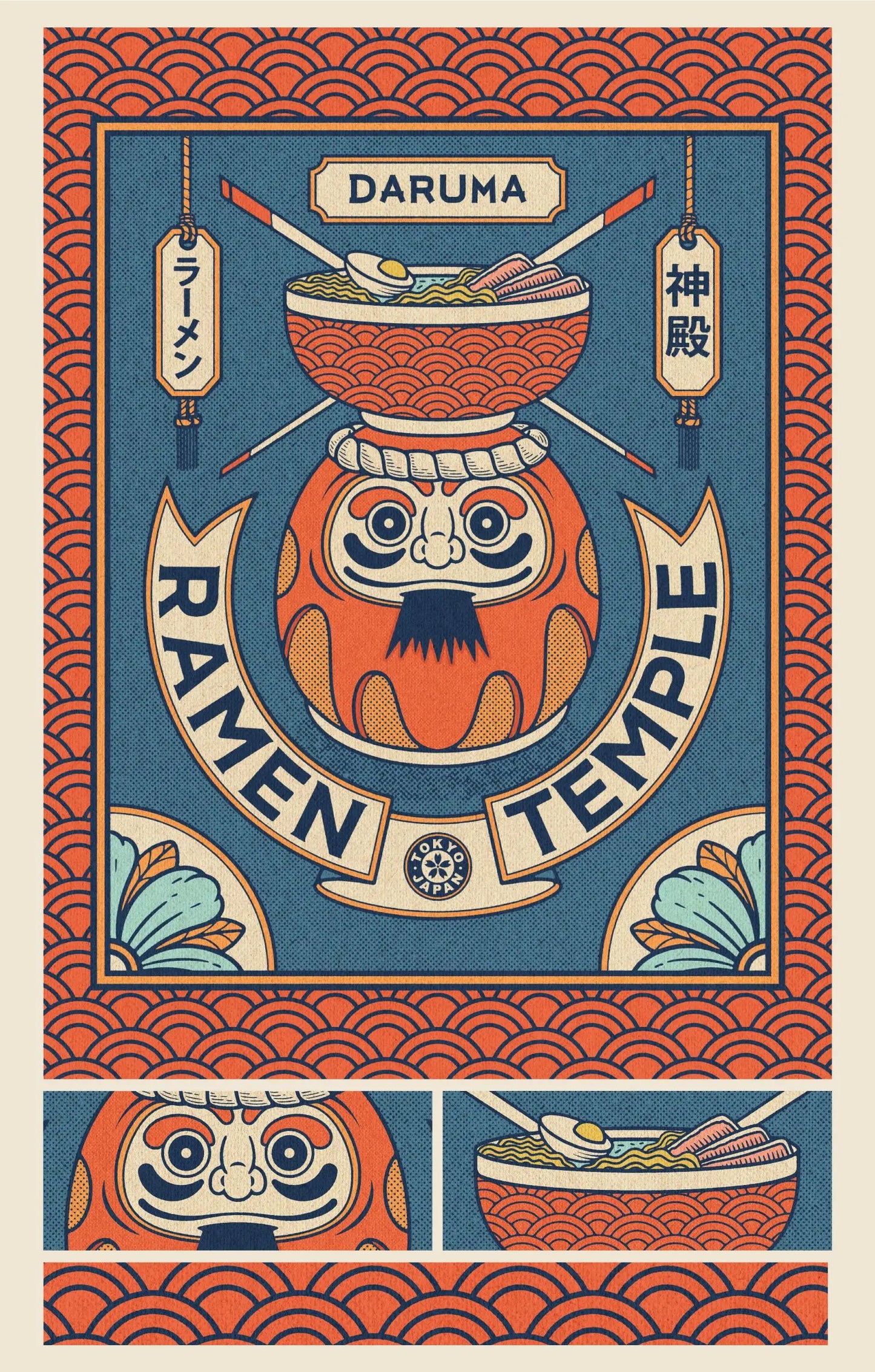 Kawaii Japan Ramen Sushi Vintage Canvas Wall Art Poster