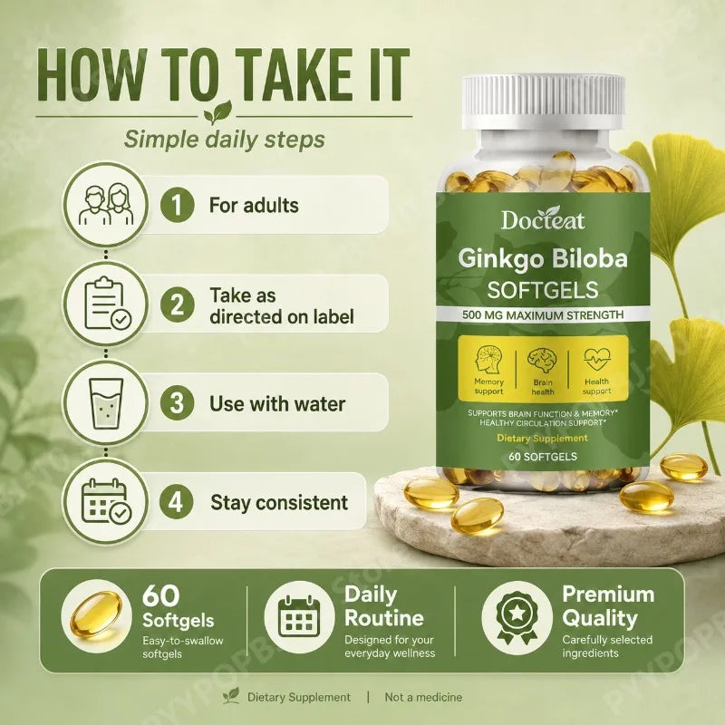 Ginkgo Biloba Extract 500mg Cognitive Wellness | 60 Softgels