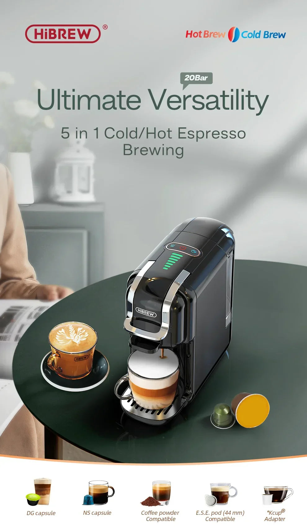 HiBREW Multiple Capsule Coffee Machine 5 in 1 | 20 Bar Coffee Machines Peaceful Pleasures Health and Wellness