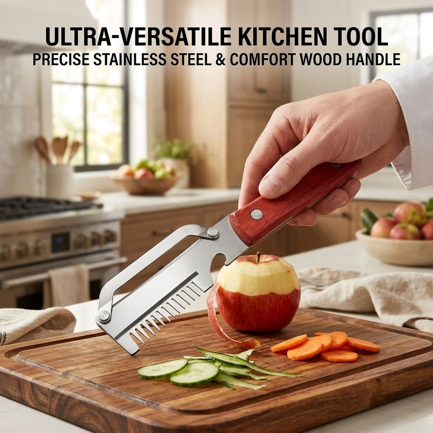 3-in-1 Vegetable Peeler Stainless Steel with Wooden Handle