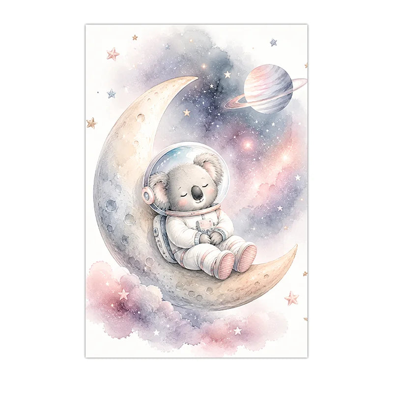 Nursery Wall Art Space Astronaut Animal Poster Print Canvas Painting Moon Planet Rocket Baby Room Wall Decor Peaceful Pleasures Health and Wellness 07 20x25cm No Frame China Mainland