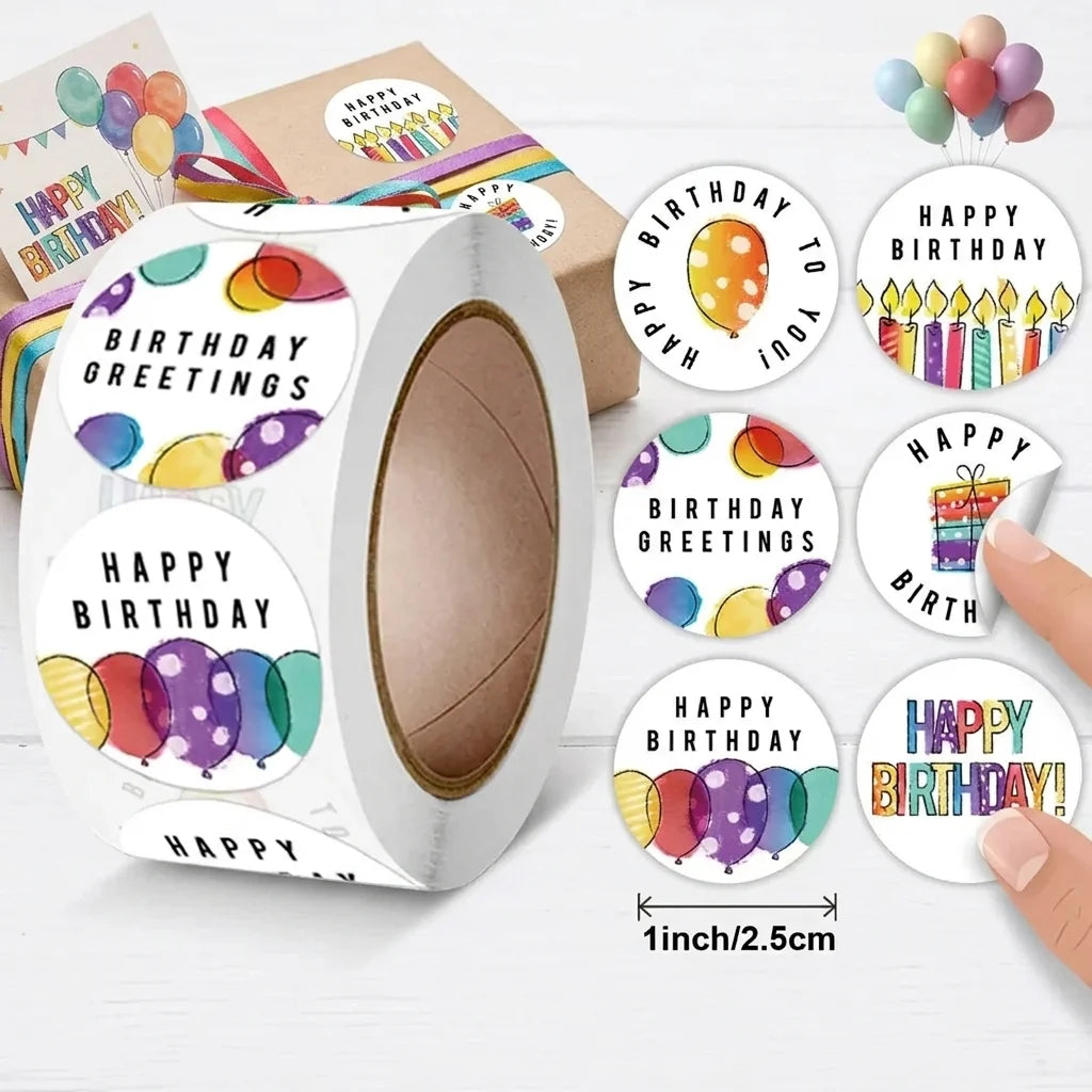 Watercolor Birthday Round Stickers | Self-Adhesive Gift Seals