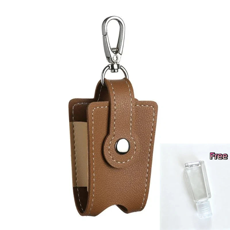 PU Leather Hand Sanitizer Holder & Refillable Bottle + Carabiner