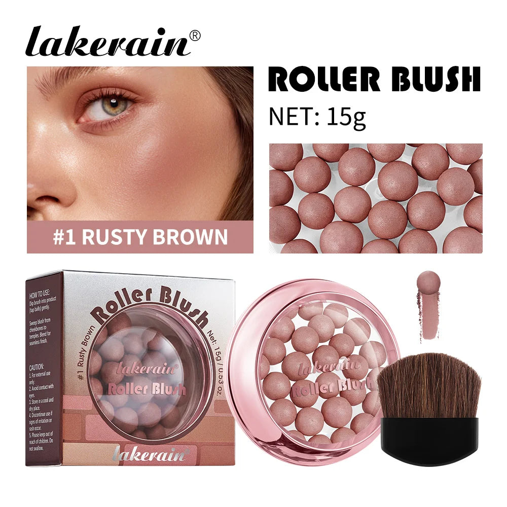 Lakerain Roller Blush Long-lasting Holding Natural Makeup Spherical Appearance Design Powdery Texture Pearlescent Effect Blush Peaceful Pleasures Health and Wellness Rusty Brown