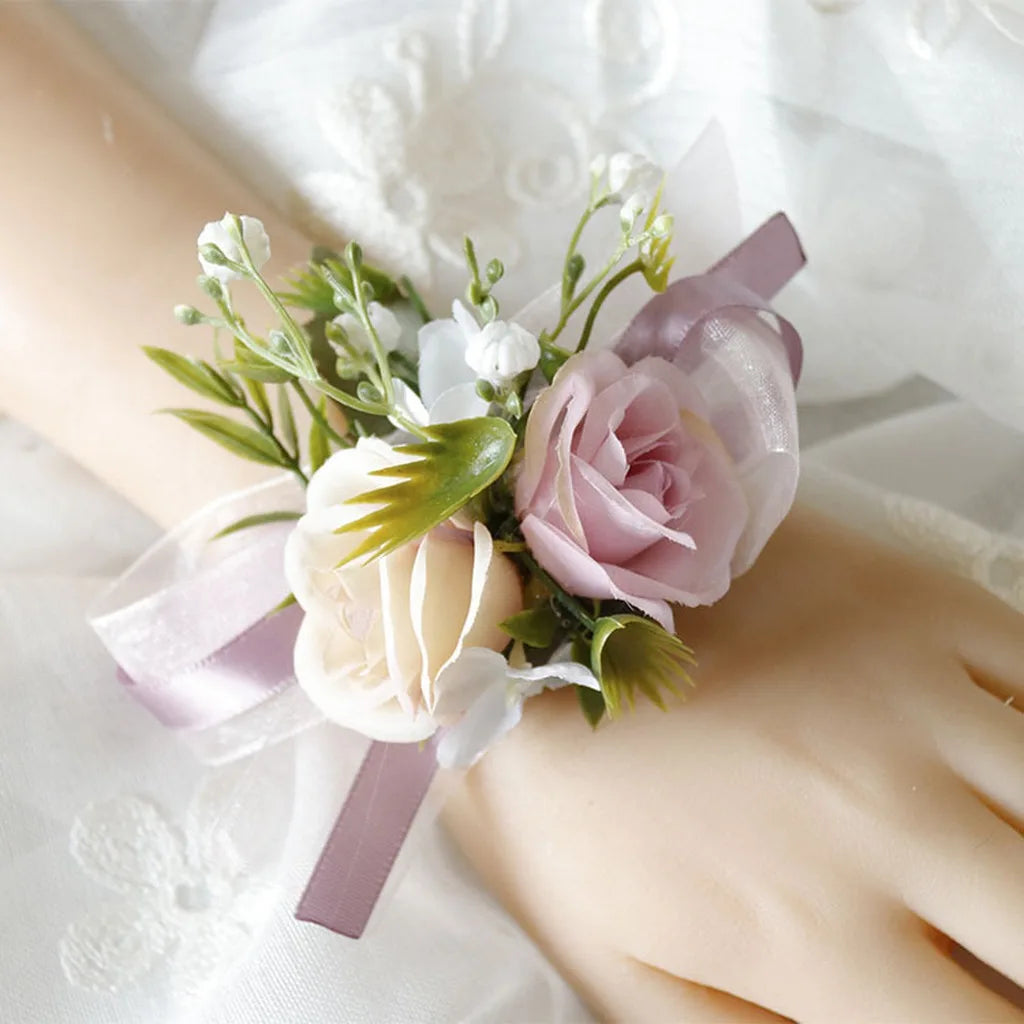 Artificial Corsage & Wrist Flower | Satin Bow Wedding Accessory