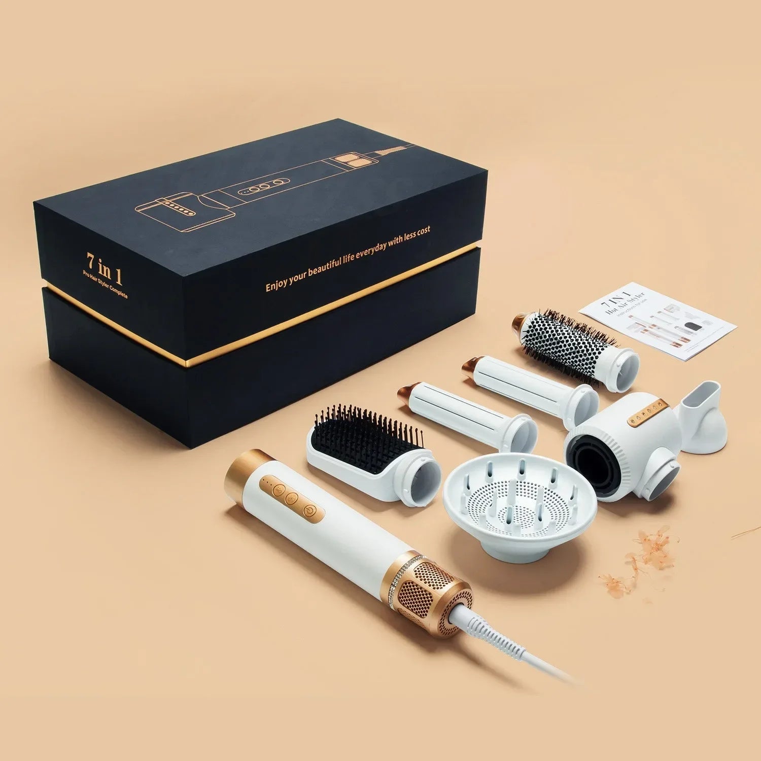 7 in 1 Hair dryer Professional Negative Ion curling Iron Hair Straightener Brushless Motor High Speed Hair Dryer Hot Comb Set Peaceful Pleasures Health and Wellness