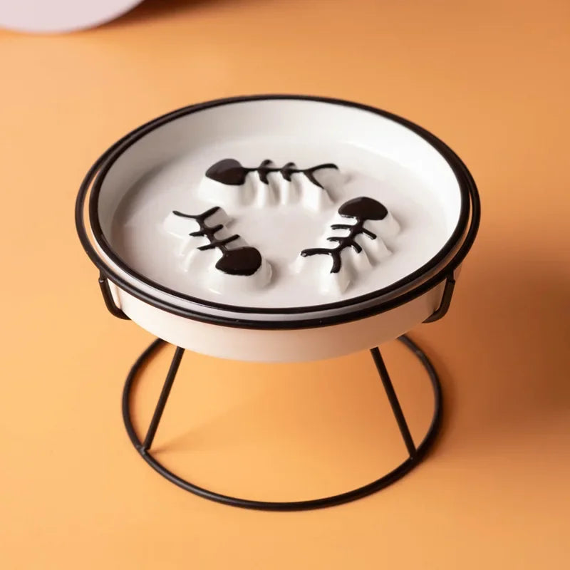 New Practical Cat Bowl Ceramic Slow Food Plate Bowl Slow Food Anti Choking Grain Bowl High Foot Protection Spine Anti Black Chin Peaceful Pleasures Health and Wellness