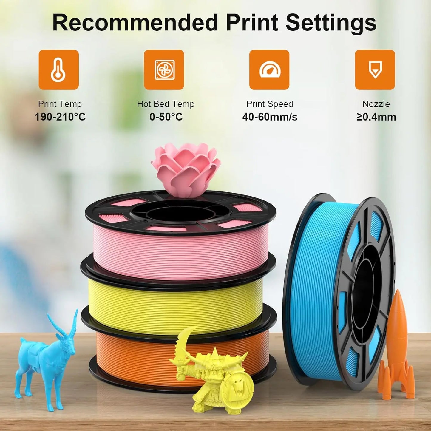 4-Color PLA 3D Printer Filament 1.75mm Bundle ±0.02mm 250g