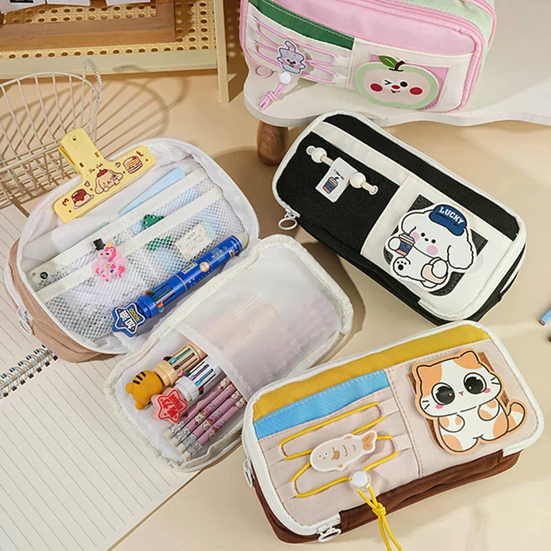 Panda Pencil Case – Cute Multi-Layer Canvas Pen Bag for Kids
