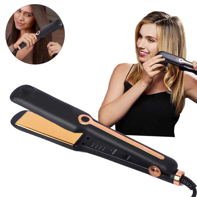 2-In-1 Hair Straightener Professional Ceramic Flat Iron Negative Ion Wide Plate Temperature Adjustable Straightening Iron Peaceful Pleasures Health and Wellness