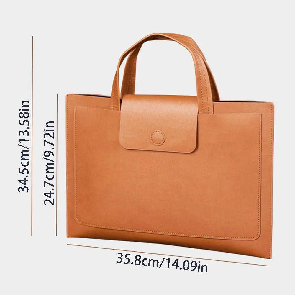 Large Capacity A4 Leather Document Bag Magnetic Button Thickened Waterproof Laptop Cases Portable Simple File Storage Bag Paper Peaceful Pleasures Health and Wellness