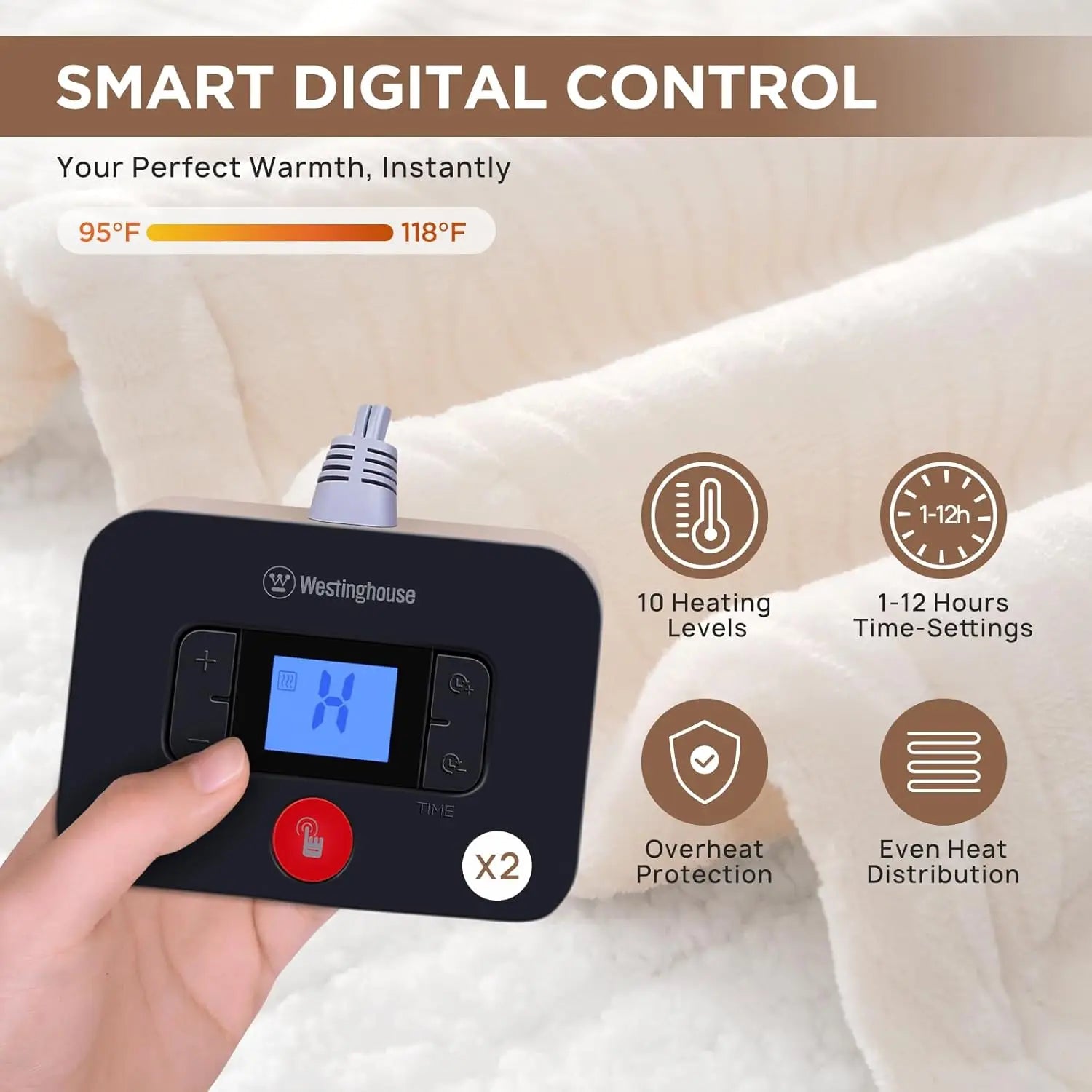 Westinghouse smart digital control panel for heating with digital display and buttons.