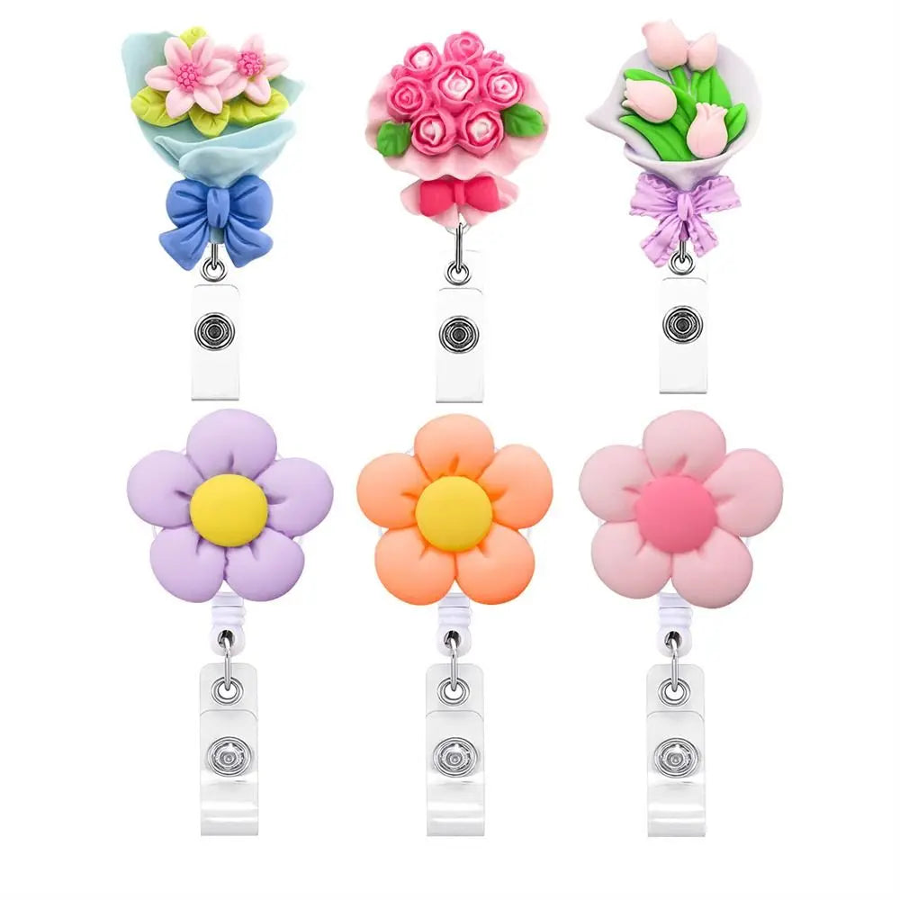 Cute Chest Card Flower Work Card Clip Keys Lanyard ID Card Clips Name Card Holder Nurse Badge Holder Retractable Badge Reel Peaceful Pleasures Health and Wellness