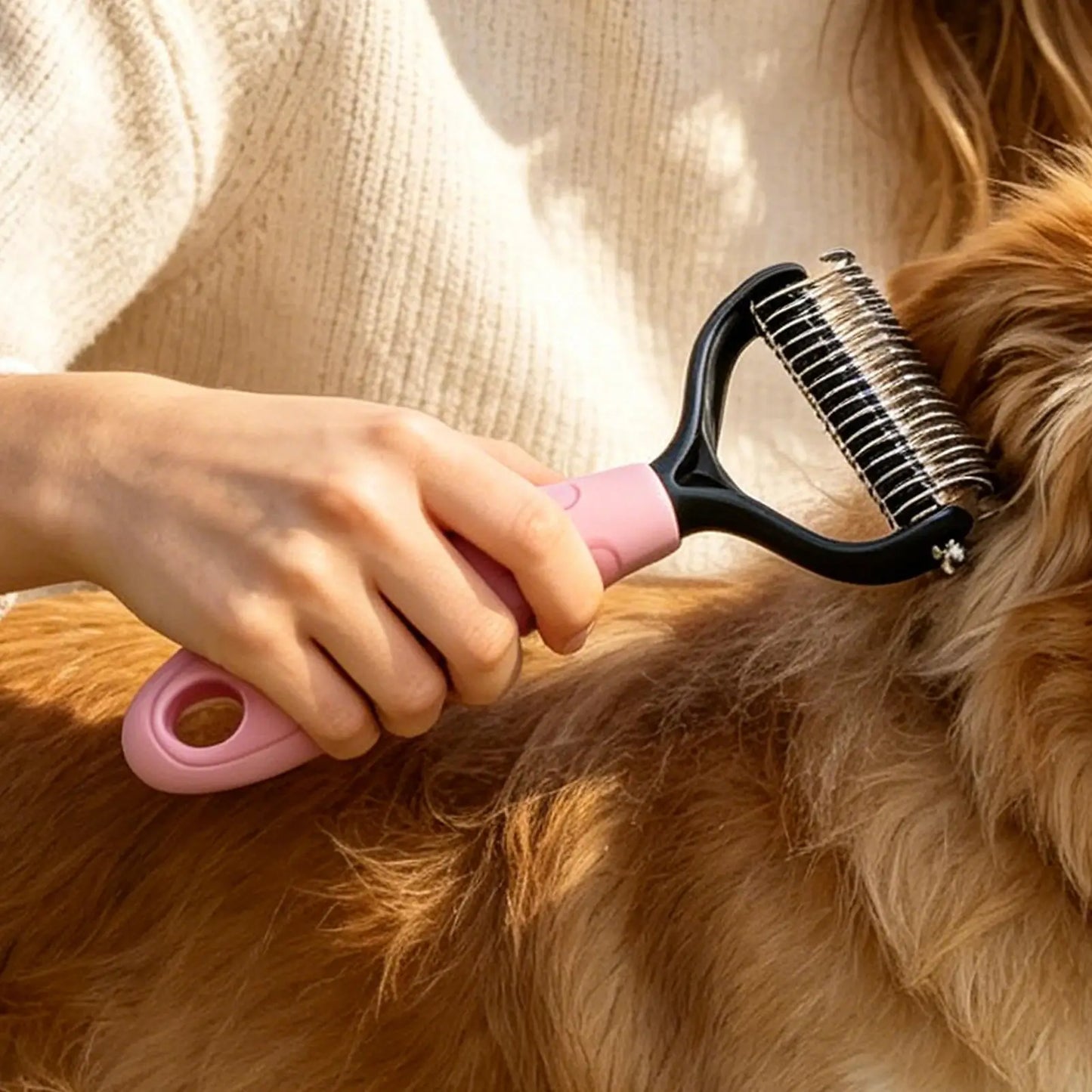 Pet Deshedding Brush & De-Matting Comb for Dogs & Cats