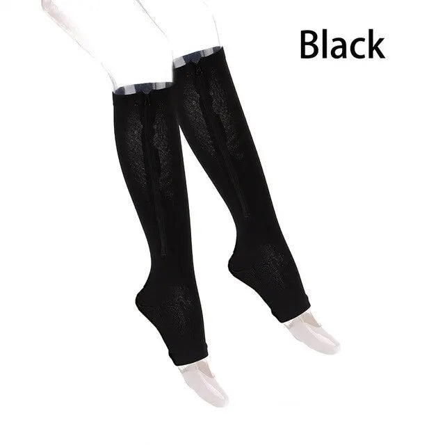 Compression Socks Men Women Support Knee Zipper Female Open Toe Thin Anti Fatigue Stretchy Sox High Socks Unisex Peaceful Pleasures Health and Wellness