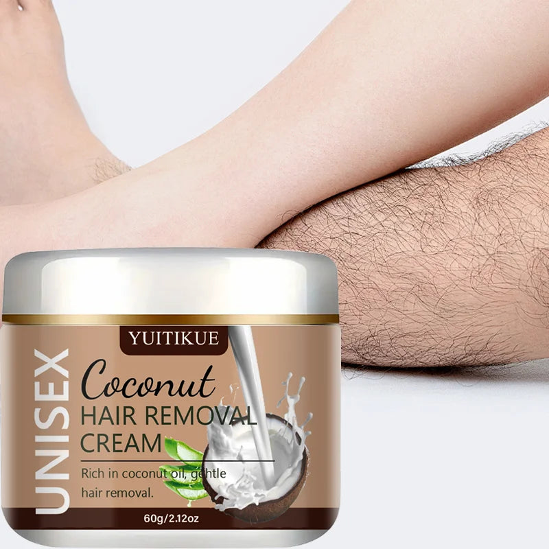 YUITIKUE Coconut Hair Removal Cream | Unisex 60g Smooth Skin Hair Removal Cream Peaceful Pleasures Health and Wellness